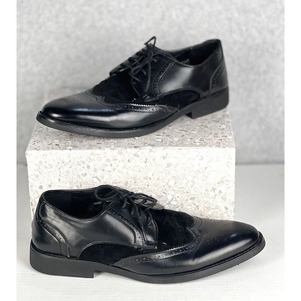 Golaiman Mens 11 Black Wingtip Brogue Oxford Dress Shoes G1406 Business Formal